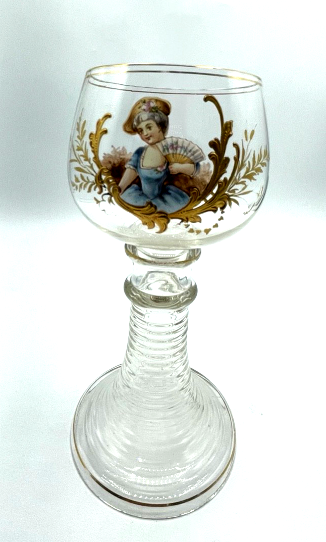 Antik Weinrömer Römer Weinglas handbemalt vor 1900 Historismus 18,2 cm hoch7