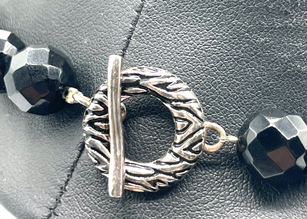 Statement Onyx facettiert Kugel Kette Collier Ø 12 mm gr. 925 Silber Knebel4
