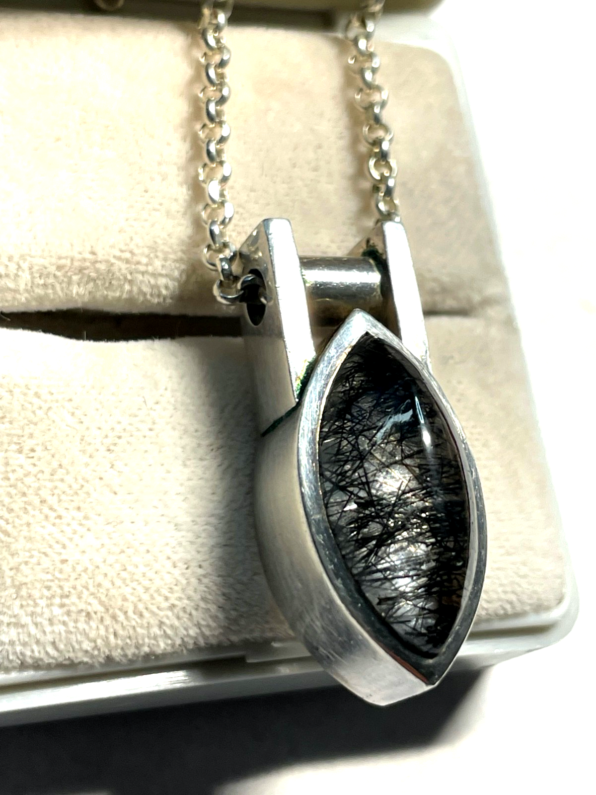 50 cm lange 925 Silber Erbskette mit massiv Sterling Rutilquarz Anhänger modern1