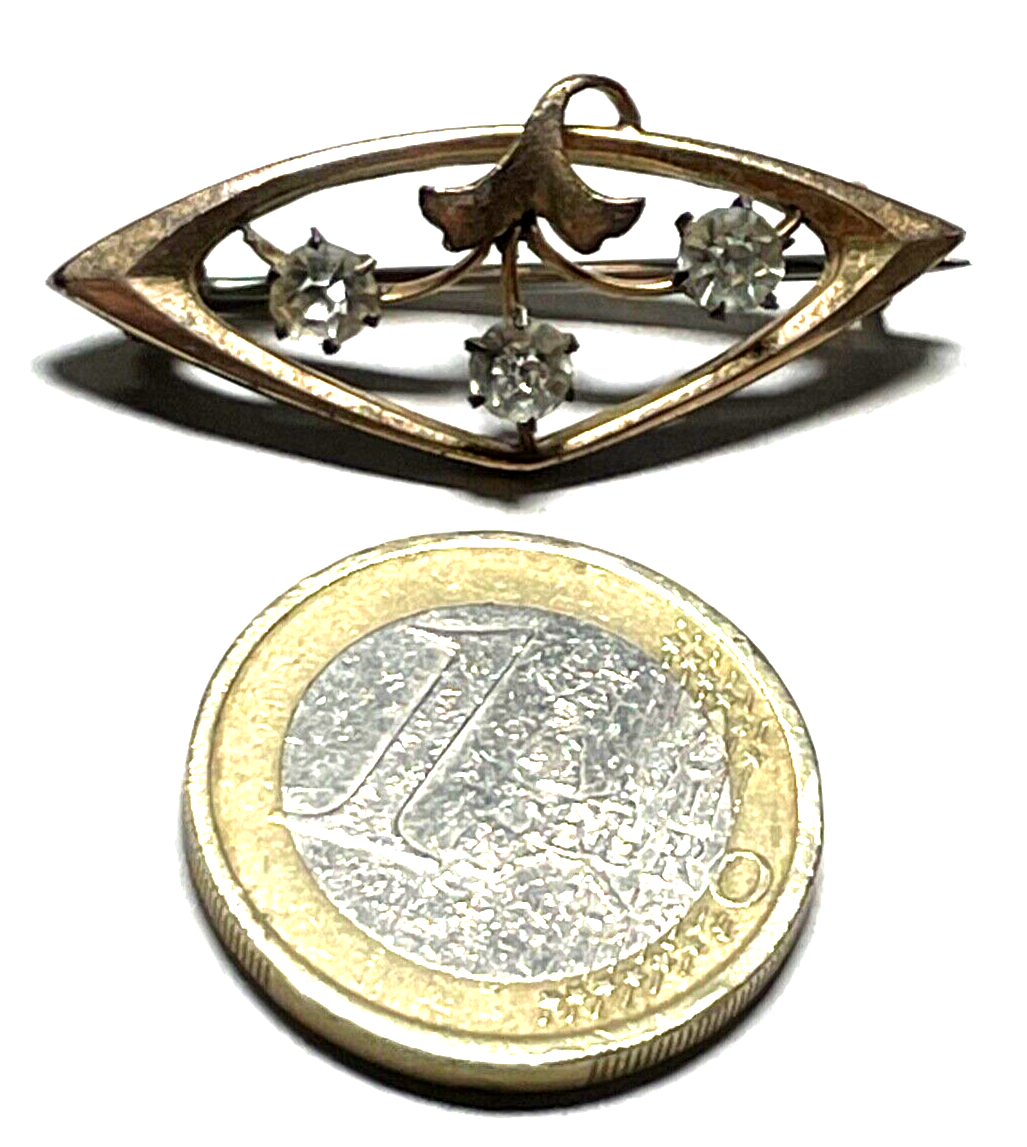 Antik Jugendstil Golddouble Brosche mit Simili  um 1900 Rotgold sehr gepfl.6