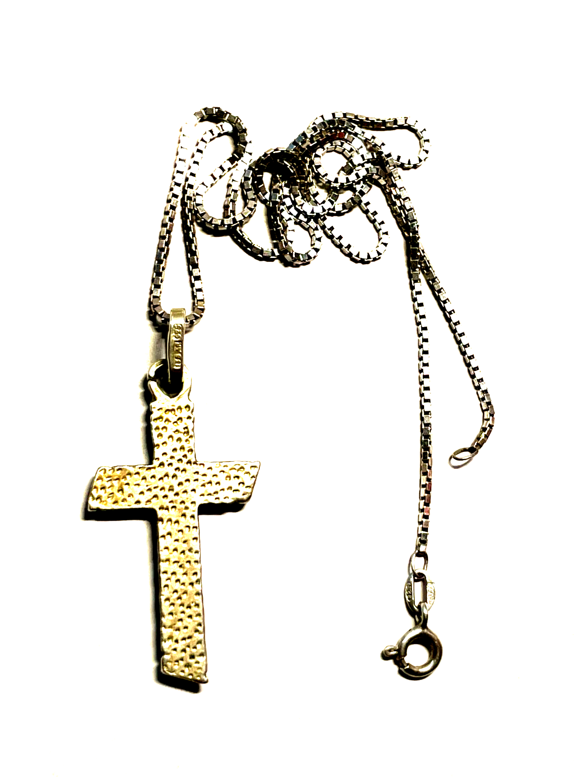 Vintage unisex Kreuz Anhänger 925 Silber an Venezianer Silberkette Baumstamm2