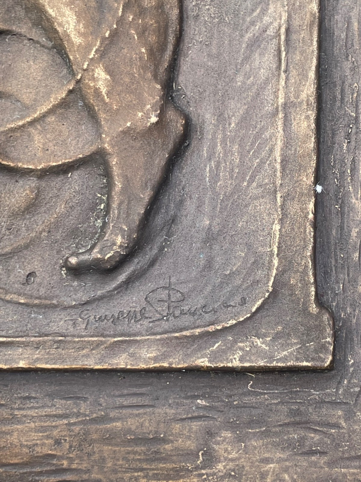 Gr. Künstler Bronze Wandtafel G. Panciano sign. Vatikan Bildhauer 34x32 5,4 KG5