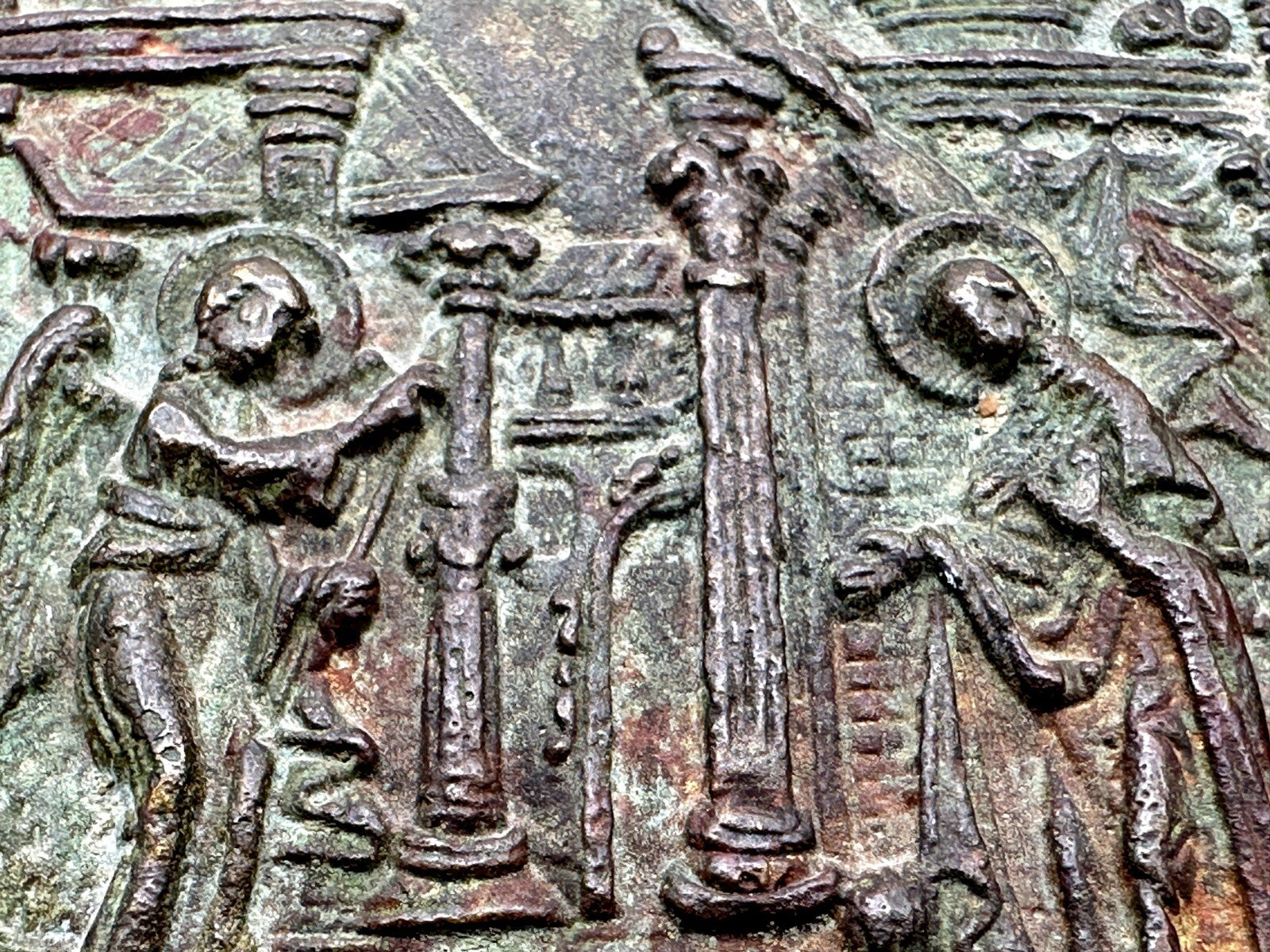 Antike russische Ikone - Die Verkündigung der Jungfrau Maria - Bronze um 18004