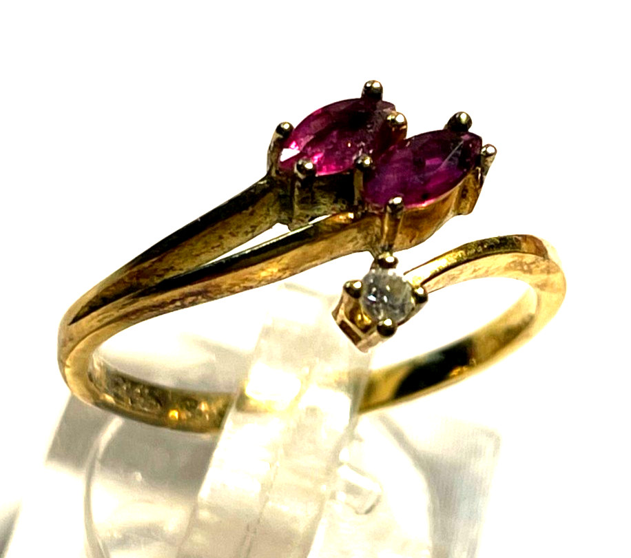 Vintage eleganter 835 Silber Ring vergoldet Ø 17,5 mm RG 55 mit Rubin Weißtopas1