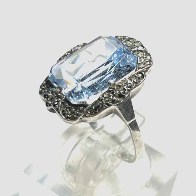 Antik 830 Silber Ring aquamarin farbig wasserblau Spinell 30erJ RG 50 Ø 15,9 mm3
