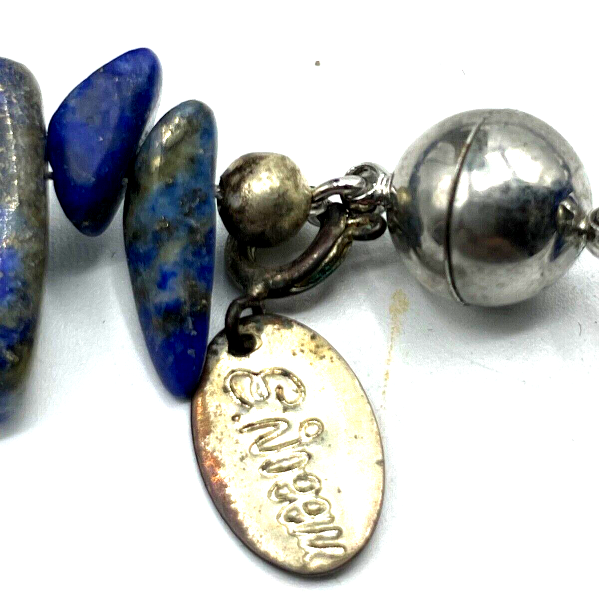 Attraktive Silber Design Kette Lapislazuli Stäbchen Opalinglas Kugel  L 48,5 cm6