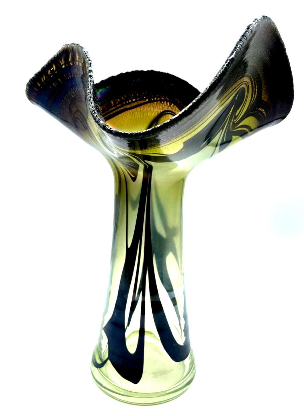 Attraktive Glaskunst Vase Eisch Studio signiert irisierend Jugendstil Dekor H 310