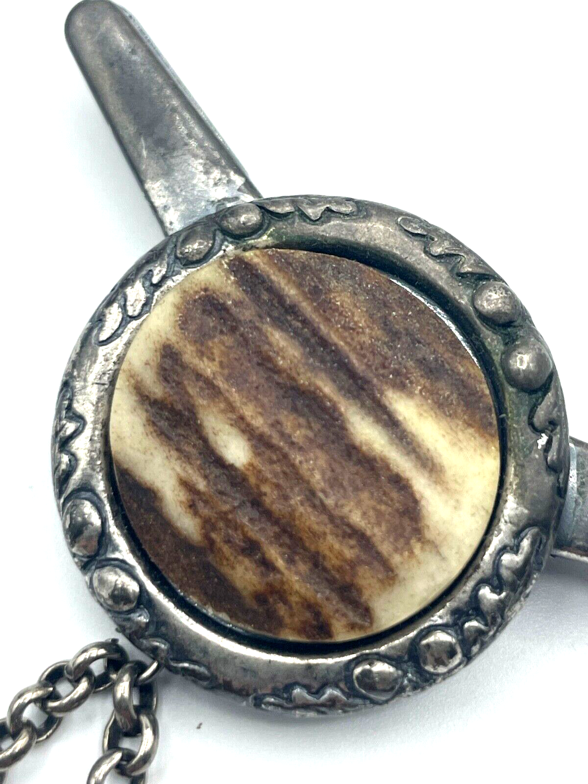 Vintage Modeschmuck Tracht Landhaus Kragenclip Kragenklammer Horn Einlage unisex4