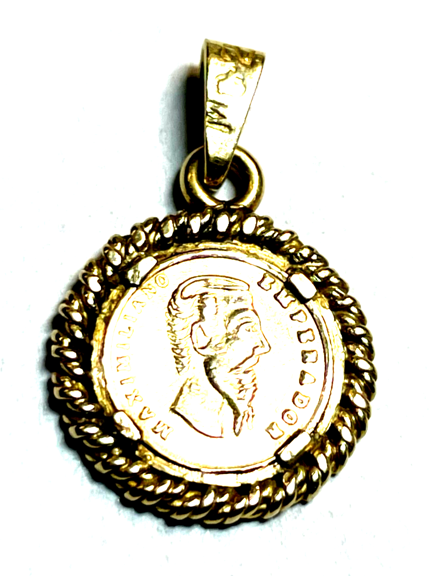 585 Gold 14 K Gelbgold Anhänger Charm mexikanische Münze in Fassung Münzanhänger0