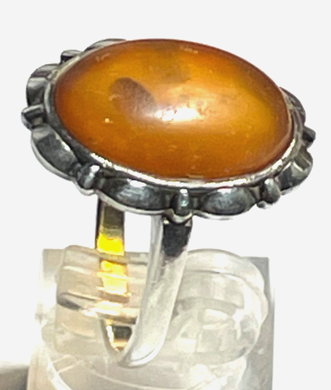Antik 835 Silber Ring Bernstein Cabochon RG 59 Ø 18,8 solide Qualität3