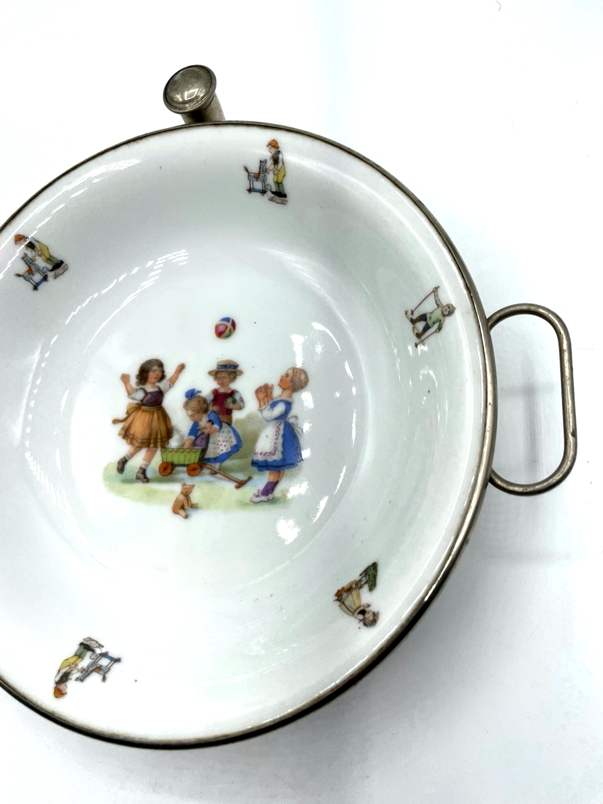 Antik Porzellan Baby Teller Kinder Warmhalteteller 1910 F&R Fischer Göppingen2