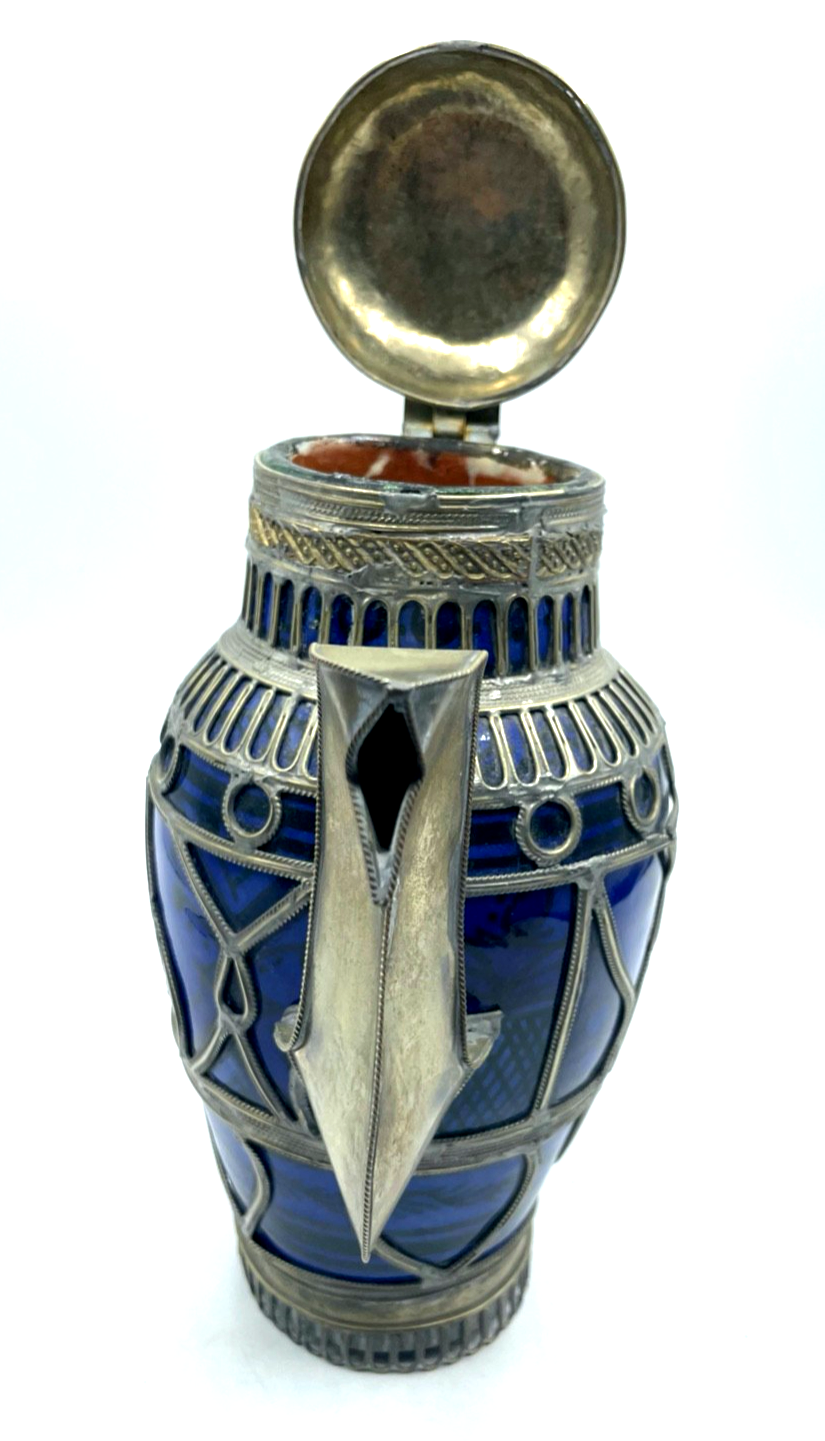 Dachbodenfund orientalische antik Kanne Keramik + versilberte Montur Handarbeit6