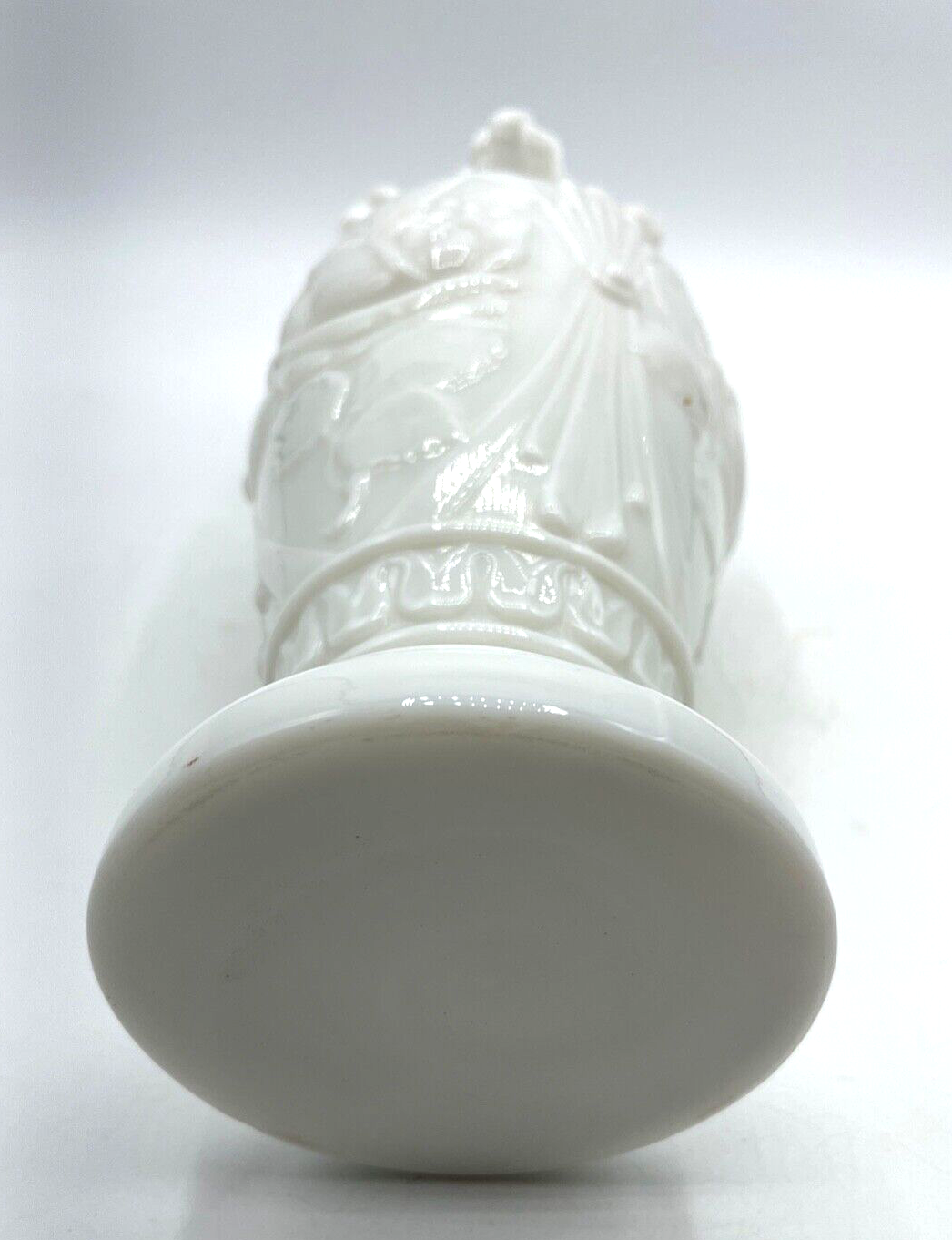 Original Jugendstil Milchglas Opaque Glasvase Rosen Dekor halbplastisch H 24,5cm5