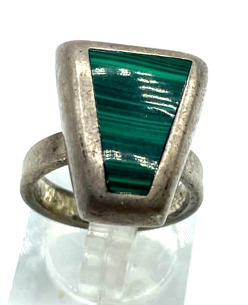 Vintage solider 835 Silber Ring Malachit massiv Ø16mm RG51 Handarbeit midcentury2