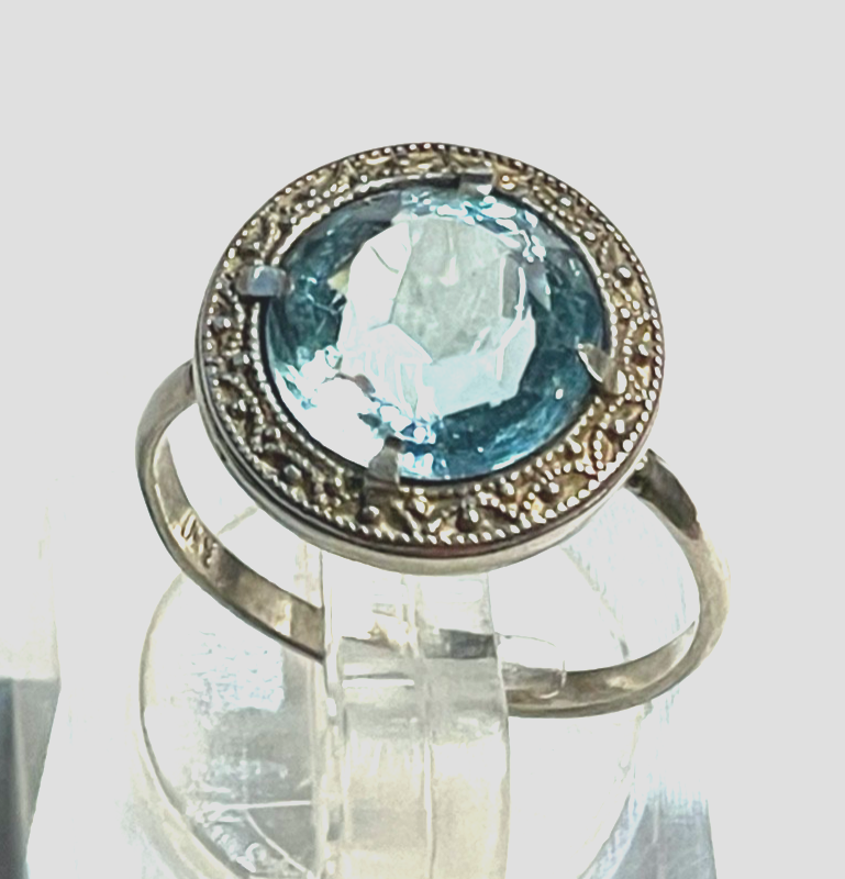 Antik 830 Silber Ring aquamarin farbig wasserblau Spinell 30erJ RG 53 Ø 16,8 mm5
