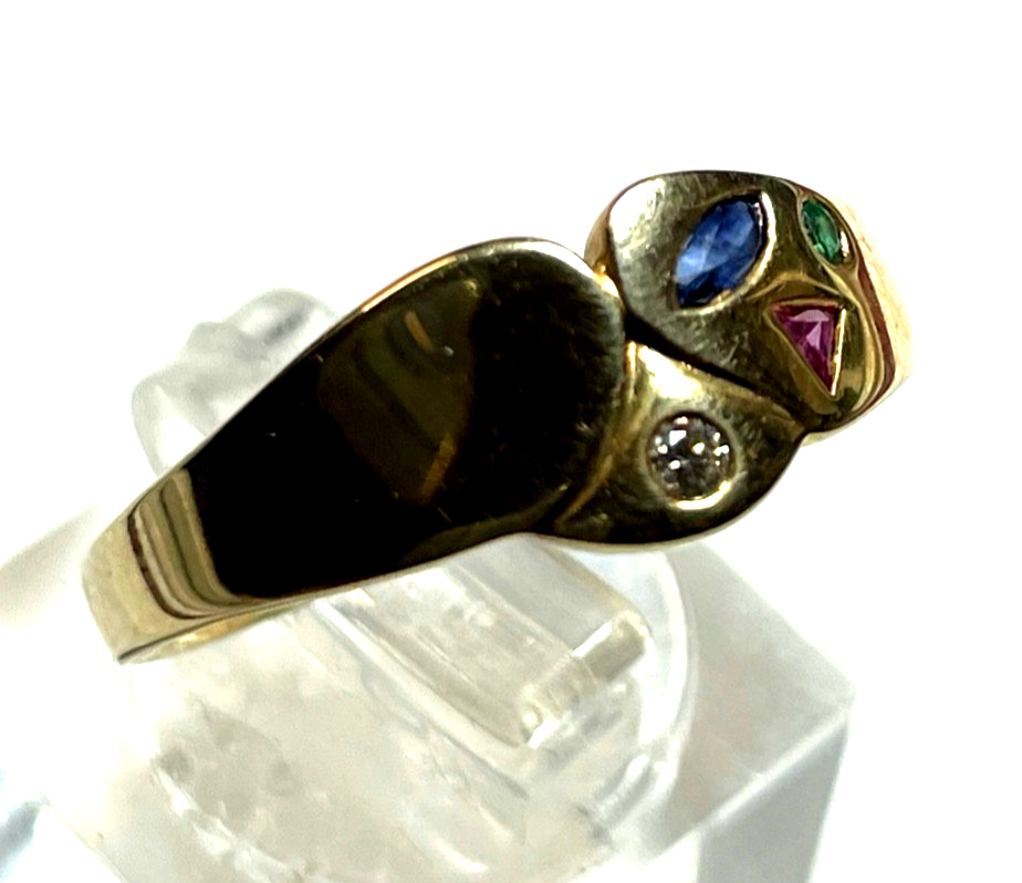 585 Gold 14 K Ring modernes Design Brillant + Farbsteine Juwelier Ø 18,5mm RG 585