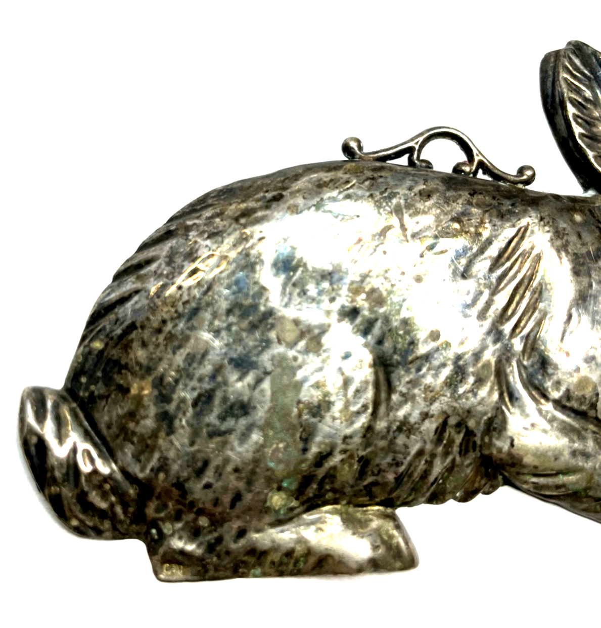 Antik Votivgabe ex voto Hase Silber Echtsilber Aufhänger Anhänger 10,5 x 7 cm3