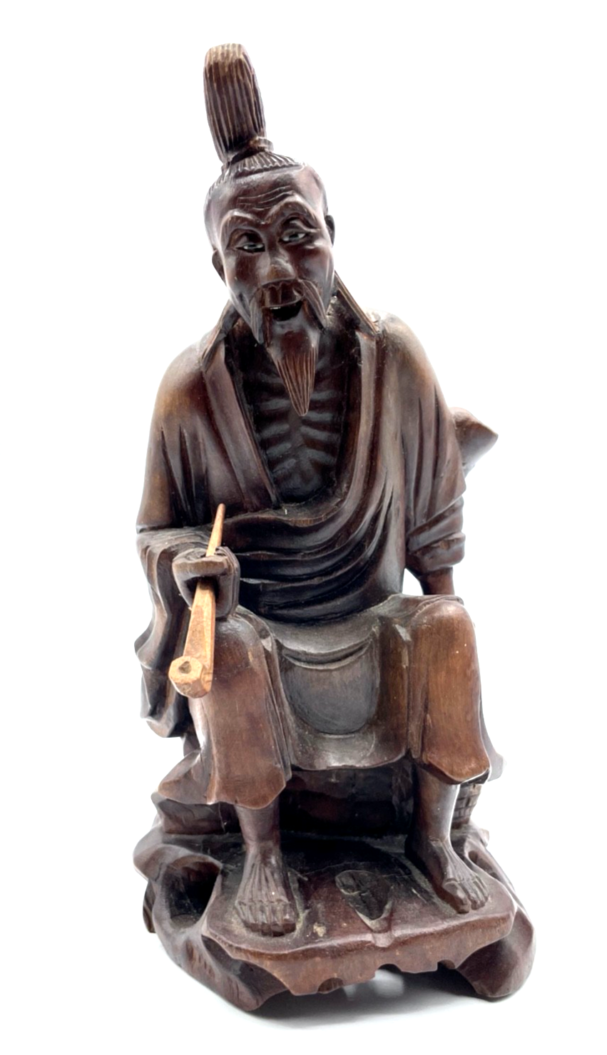 Vintage Handarbeit massiv Buchsbaum Holz Figur China geschnitzt H 21,5 cm Asien0