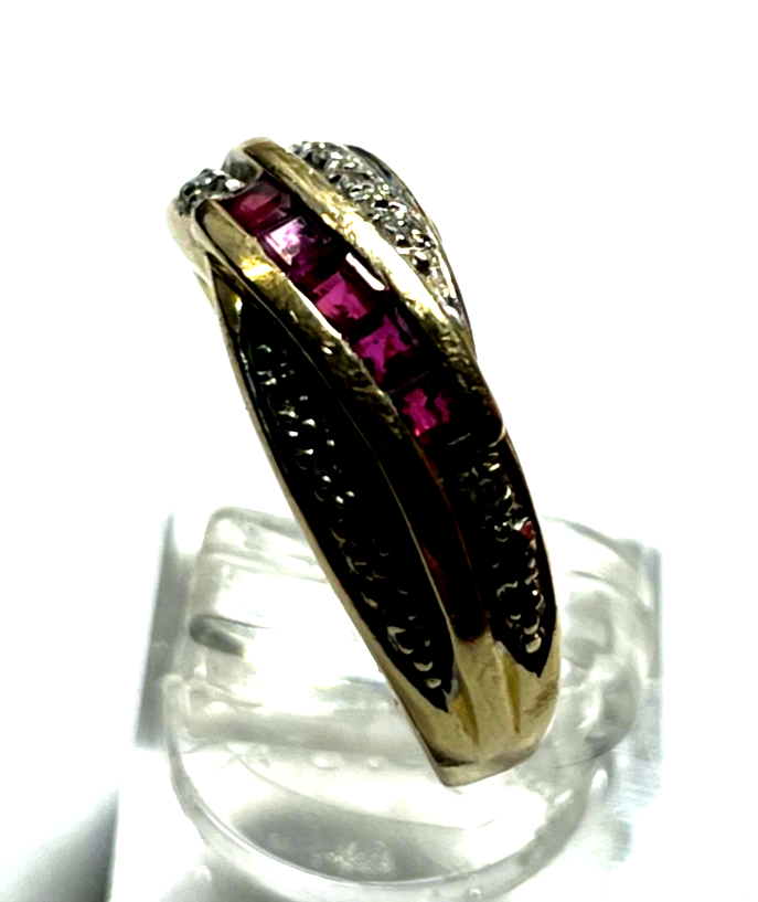 585 Gold 14 K Ring 5 x Rubin + 12 Diamanten Bandring RG 54 Ø 17,2 mm sehr gepfl4