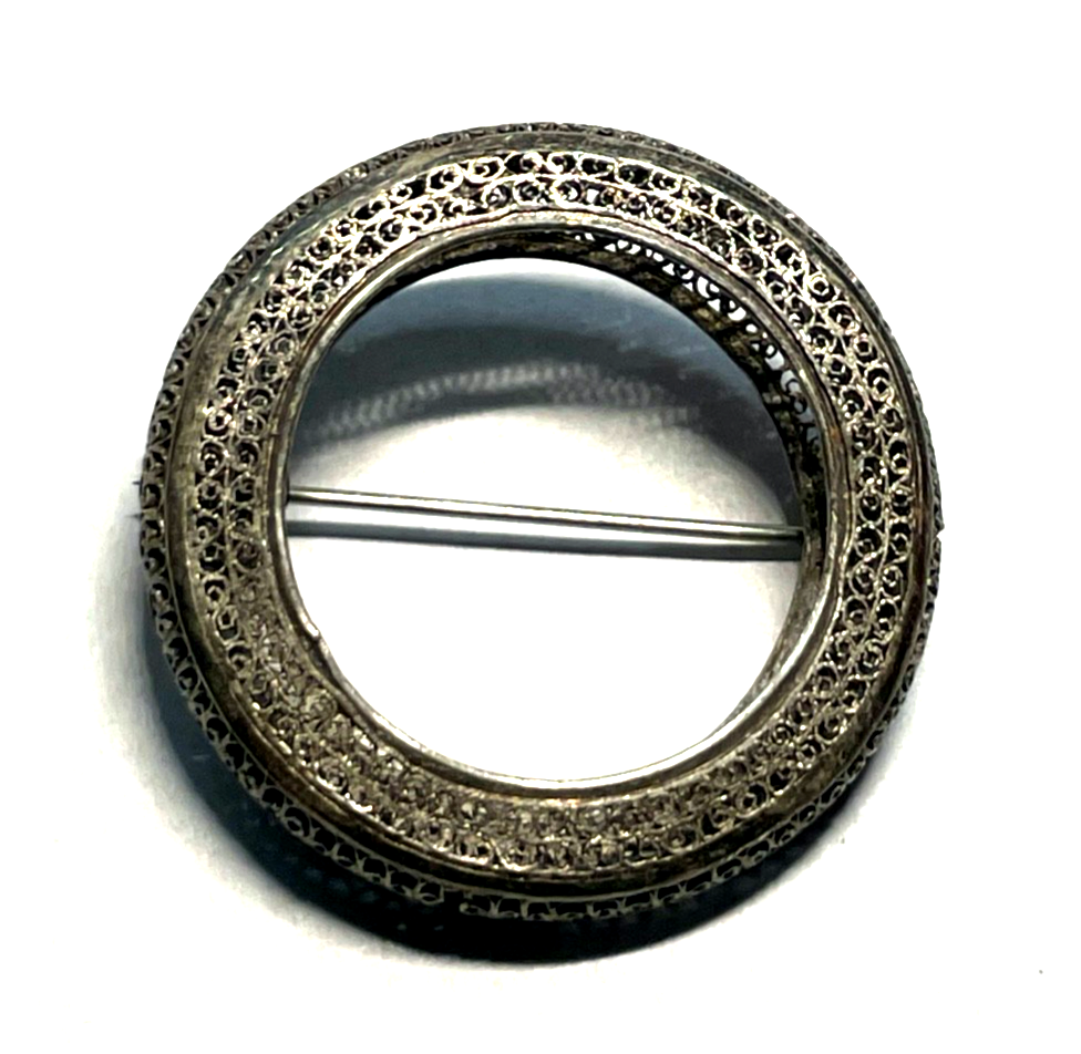 Antik edle Sterling Filigransilber Brosche Anstecknadel feinste Handarbeit0