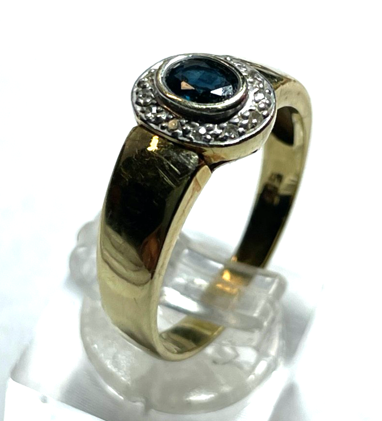 585 Gold 14 K Ring Saphir Diamant Halo Ø 18,5 mm RG 58 Juwelier Qualität gepfl.10