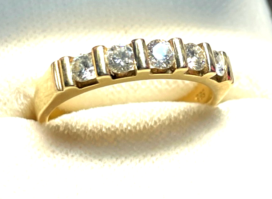 Solider massiver 585 Gold 14 K Ring 5 Brillanten 0,5ct. Ø 17,8 mm RG 56 Juwelier0