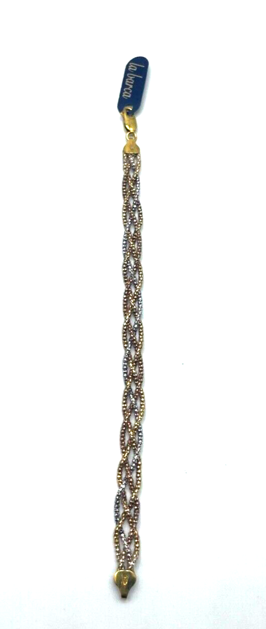 925 Silber vergoldet Tricolor Armband Flechtmuster Zopfmuster L 19,5 cm B 8 mm0