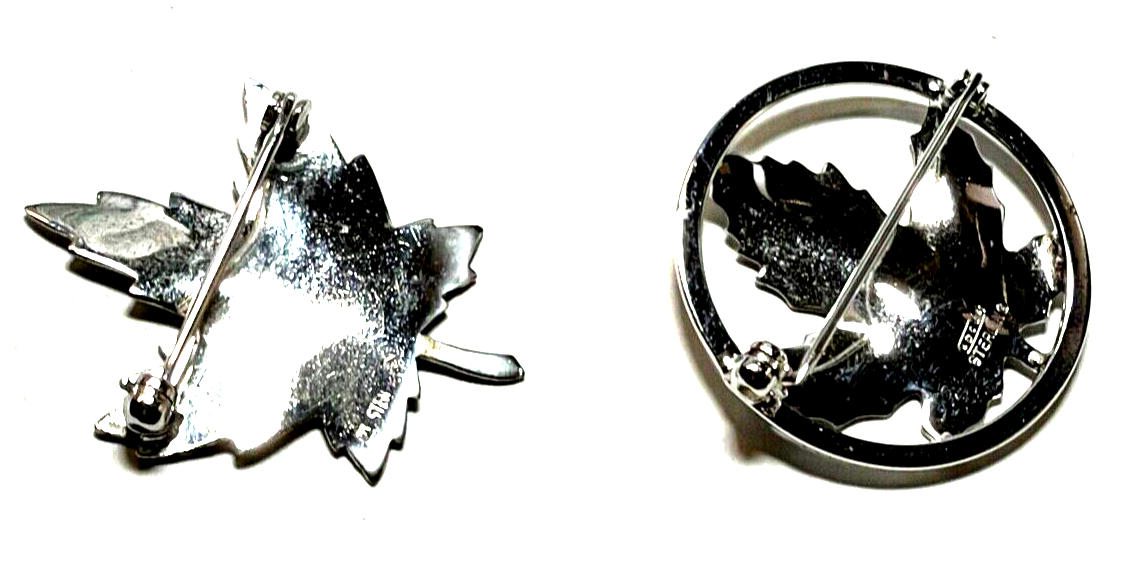2 x Silber Brosche Anstecknadel Blatt Design feine Handarbeit Sterling 9253