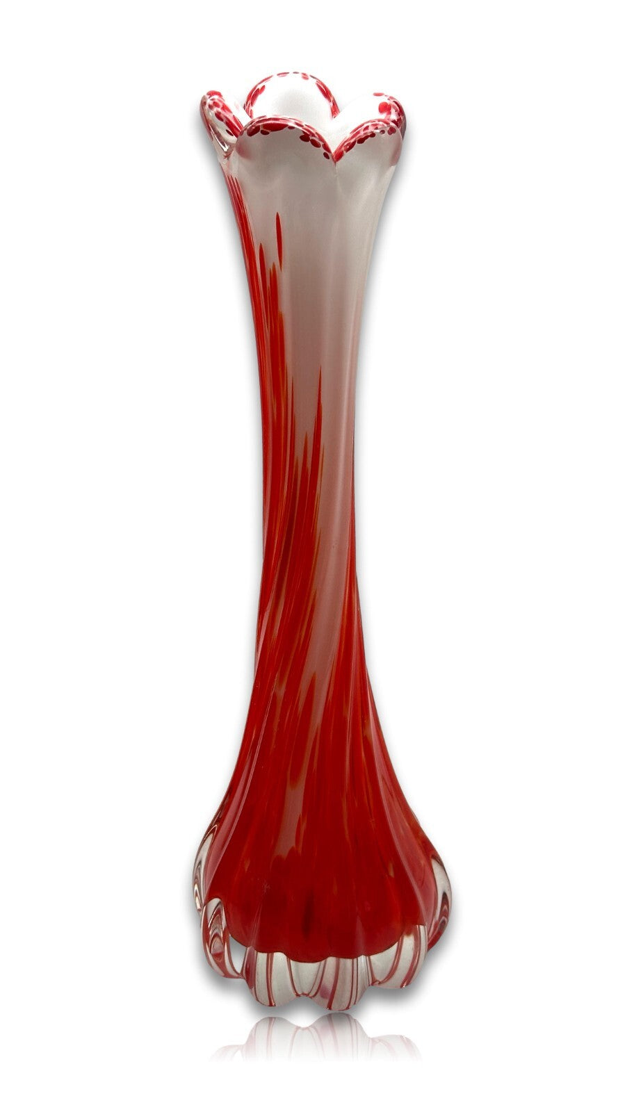 Murano Vase - Rot Weißer Unterfang - geschliffener Stand - Mid-Century1