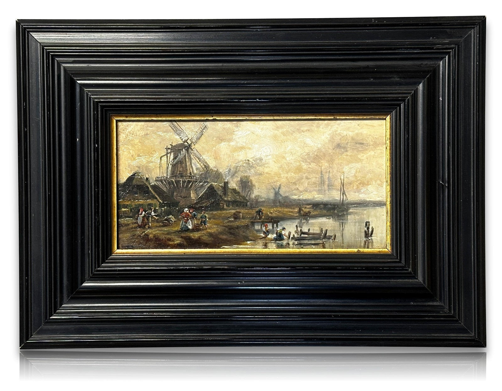 Kleines Kabinettbild – Holland mit Windmühle“ - Öl auf Holz - signiert - gerahmt0