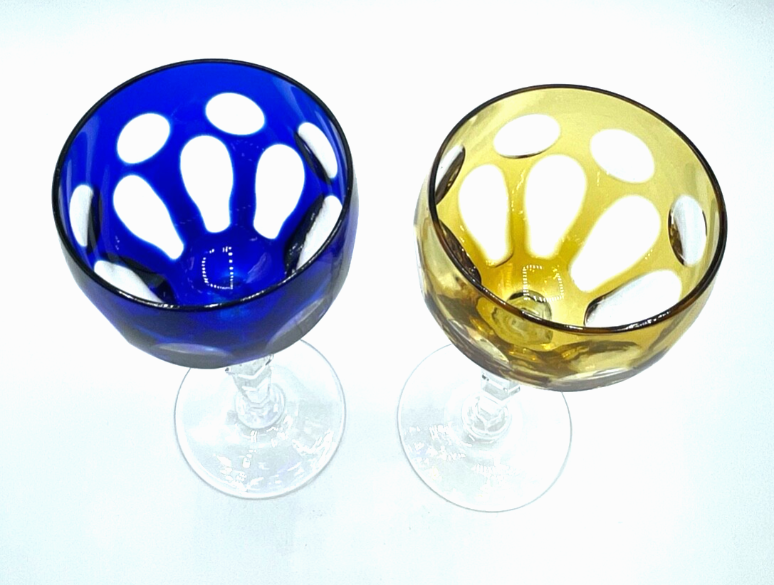 2x Kristallglas Kristall Glas Weinglas Überfang Blau + Cognac farbig H 19,5 cm1
