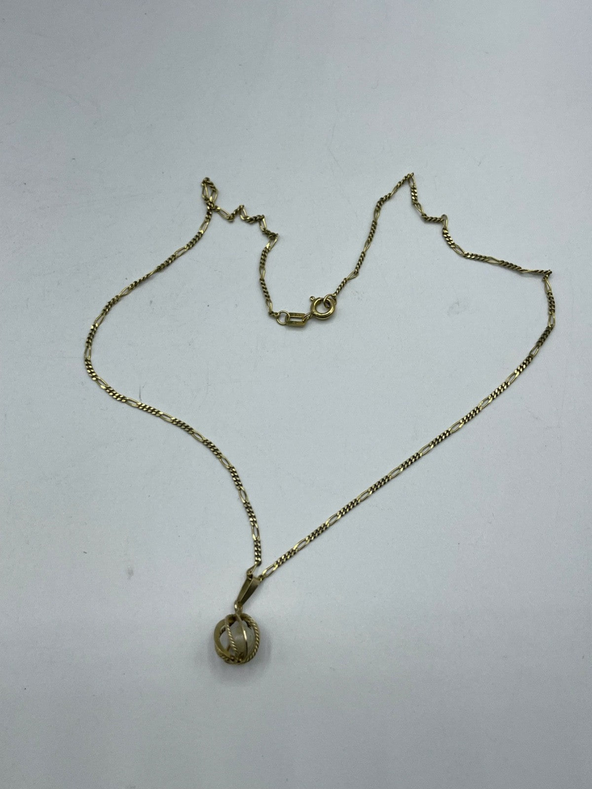 333 Gold 8 K Halskette Figaro Kette Juwelier L 38,5 cm + Anhänger Perle im Käfig3