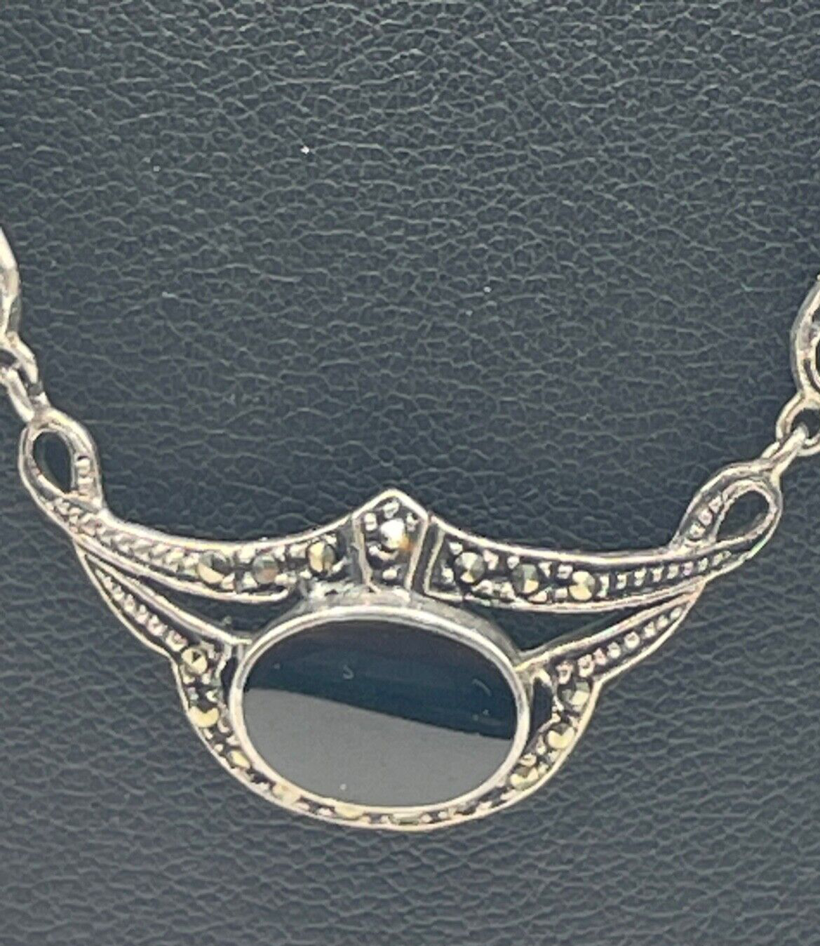 925 Sterling Silber Kette Collier Onyx Markasit im Antikstil Handarbeit apart2