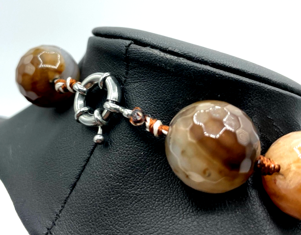 Mega Statement Achat facettierte runde Natur Steine Ø 20 mm Halskette Karabiner4