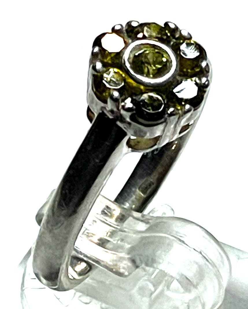 Solider 925 Silber Ring Silberring 7 x Peridot Handarbeit Ø 18 mm RG 57 gepfl.1