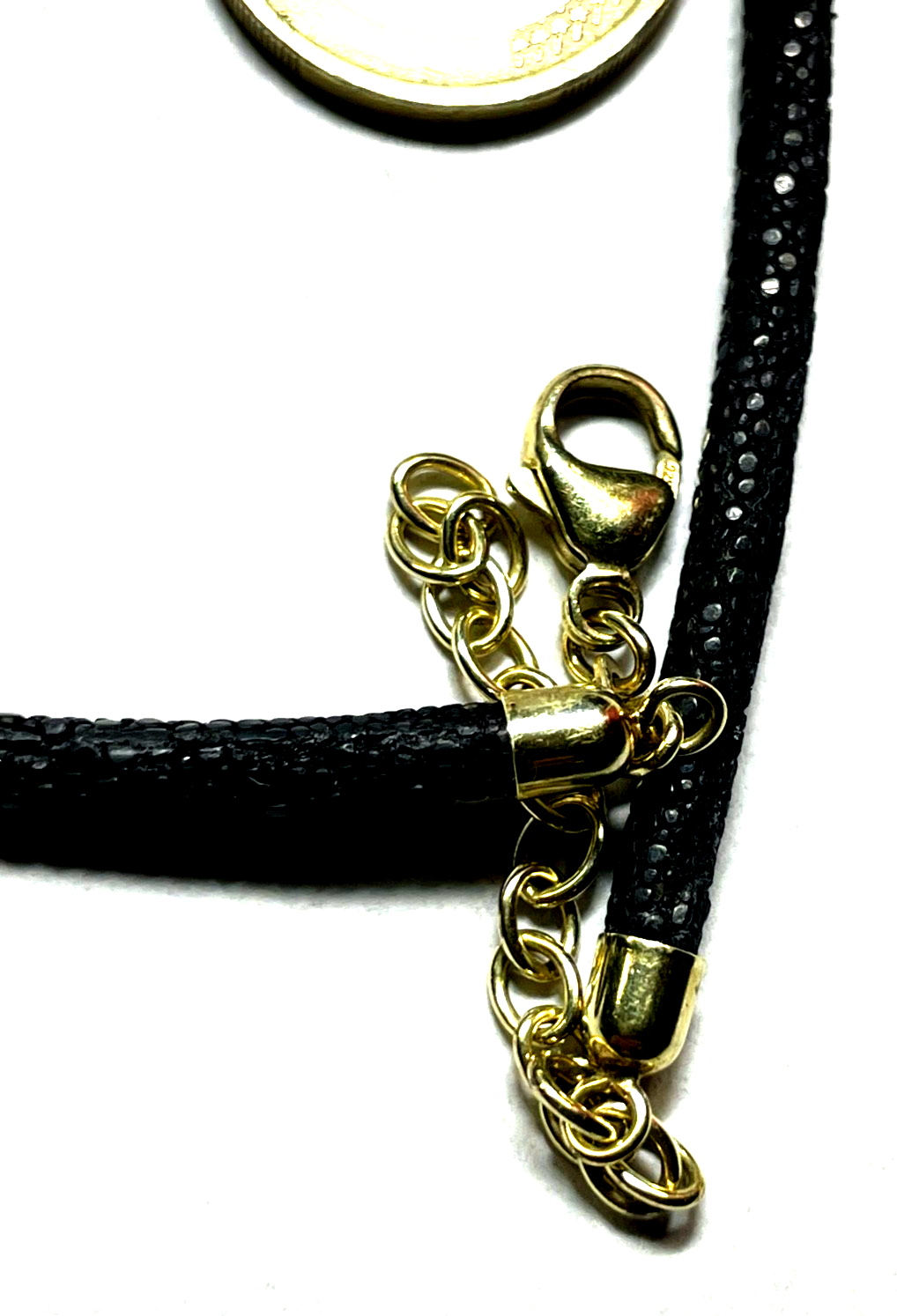 Schwarz Rochenleder Collier 925 Silber vergoldet L 45-50 cm B 4 mm top gepflegt2