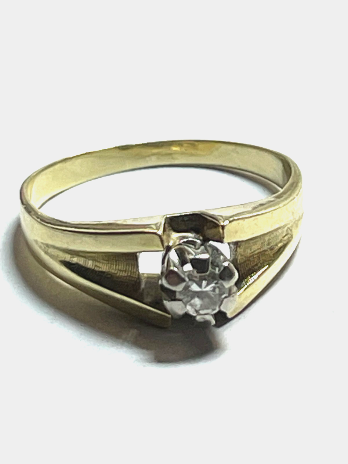 585 Gold 14 K Gelbgold Ring Vorsteckring Brillant 0,1 ct Ø 18,5 mm RG 58 gepf7