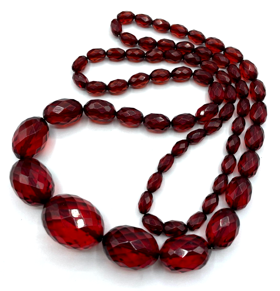 Antik Flapper Cherry Amber Bernstein Kette Oliven im Verlauf facettiert L 94 cm6