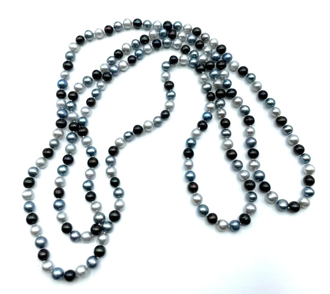 SWZ Perlen Perlenkette Endloskette 3 farbig grau silber schwarz  L 120 cm Ø 6 mm5
