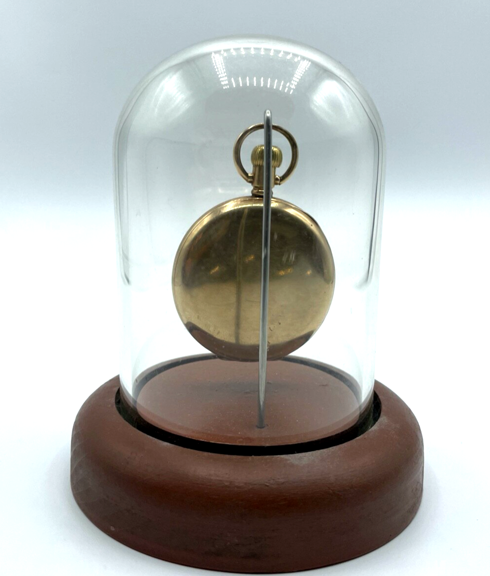 Antik HTU Herren Taschenuhr Elgin USA Golddouble + Glassturz TU Ständer läuft2