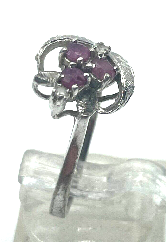 Vintage 925 Silber Ring Rubine Weißtopas Silberring elegant  Ø 16 mm RG 503