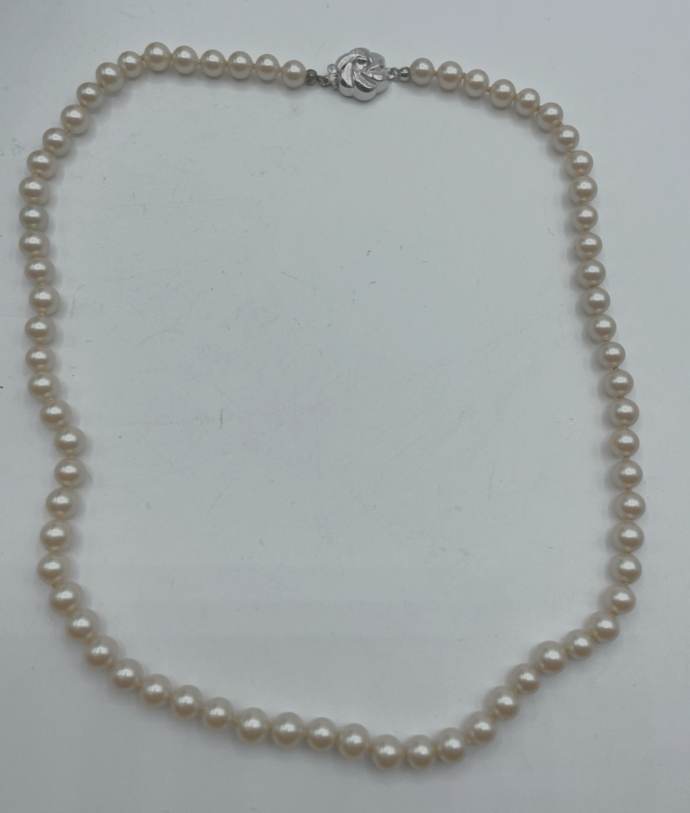 Vintage echte Zuchtperlen Kette Perlenkette 835 Silber Kastenschliesse geknüpft4