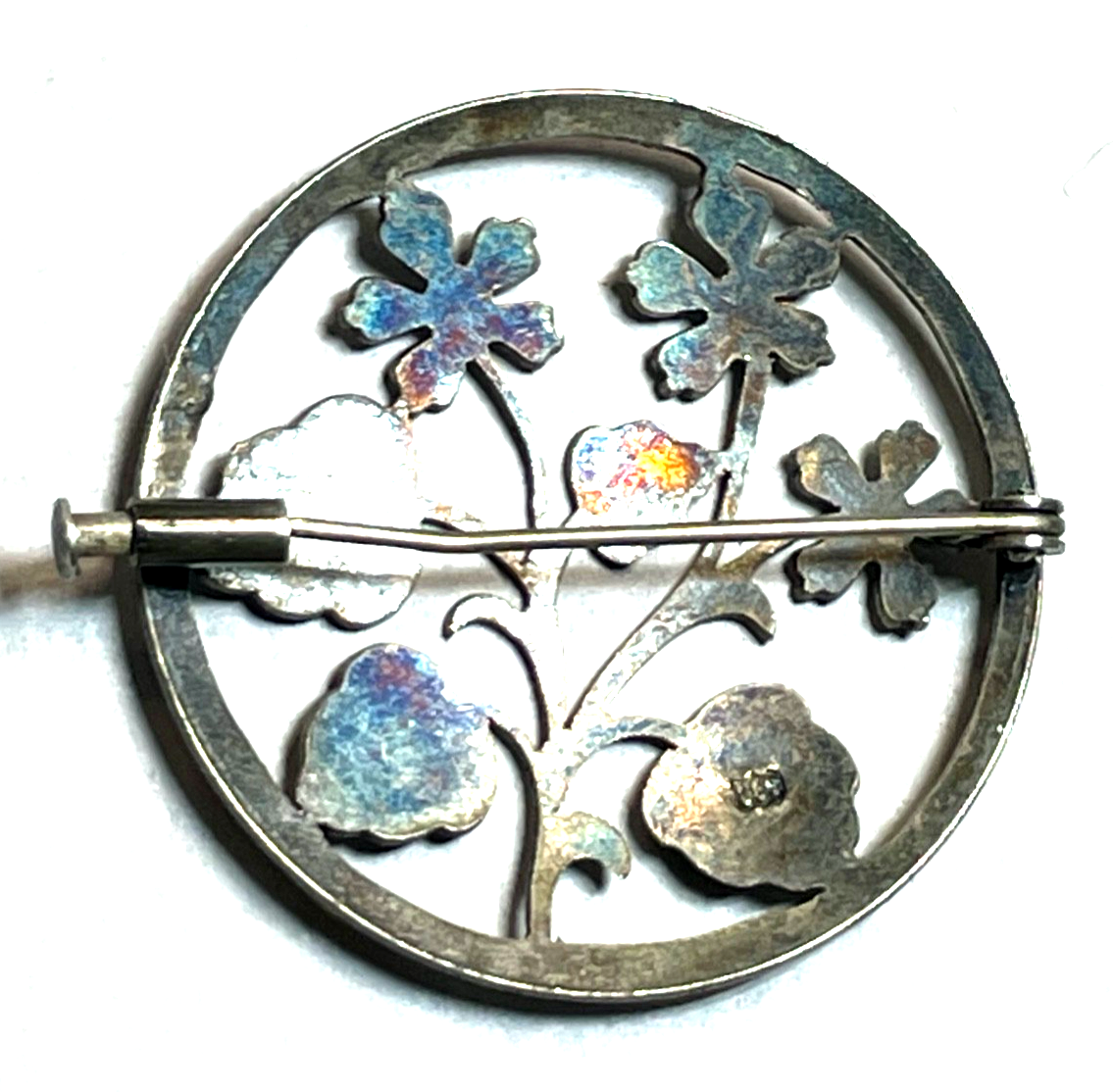 Antik gesägte Blumen Brosche Anstecknadel 835 Silber Ø 38 mm top gepflegt3