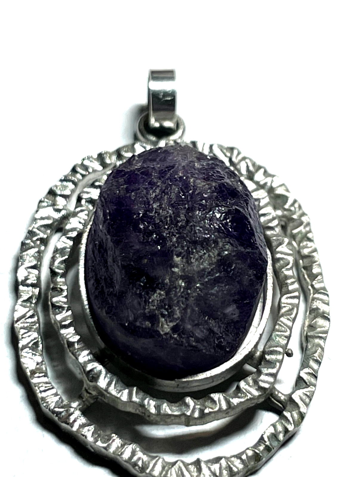 Vintage Handarbeit 835 Silber Anhänger mit natürlichem Amethyst 70erJ Brutalist6