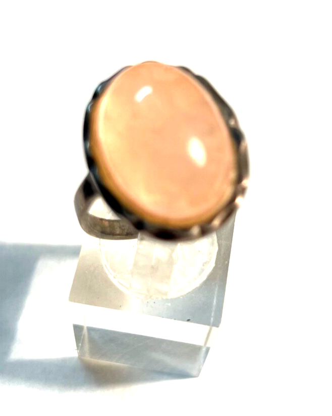 Vintage 835 Silber Ring Rosenquarz Cabochon Ø 17,5 mm RG 55 solide Qualität5