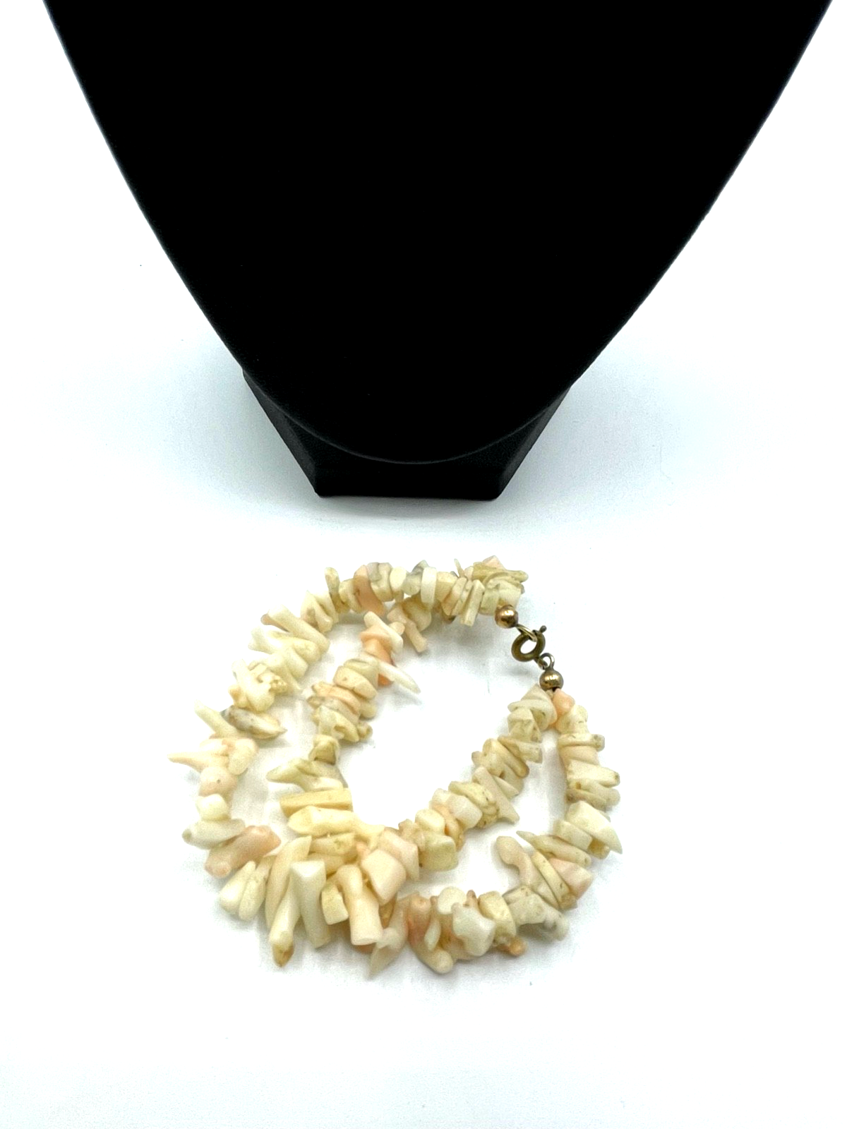 Vintage weiße Koralle Set Halskette + Armband 2-reihig 50er Jahre Splitterkette2