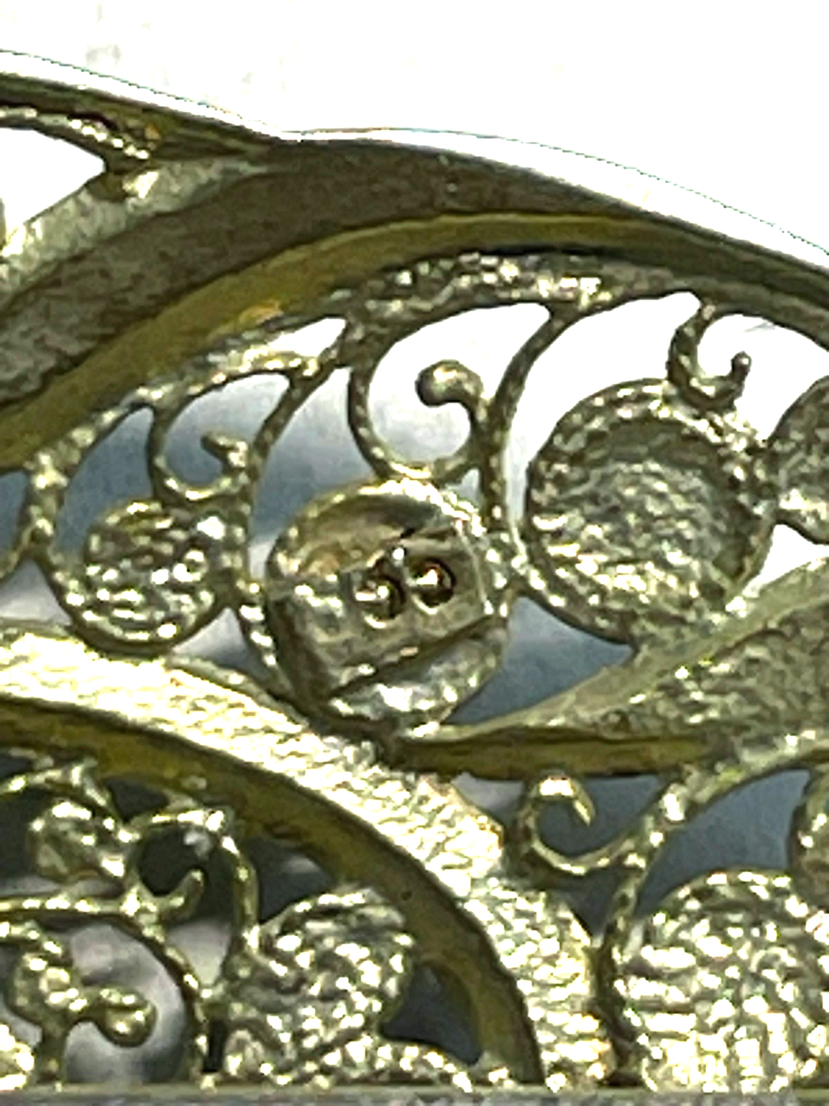 Antik 835 Silber Brosche Jugendstil filigrane Handarbeit Markasit Besatz vergold10