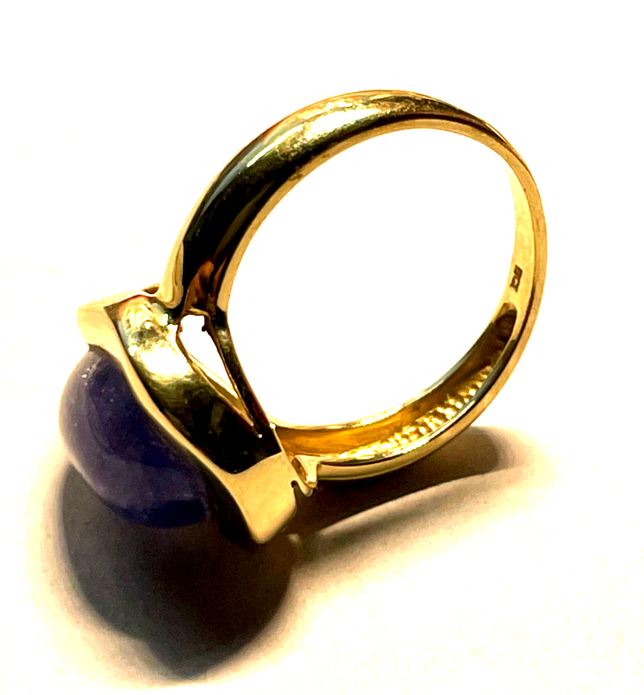 Massiver 585 Gold 14 K BCI Ring Tansanit Cabochon Tropfen RG 57 Ø 18 mm gepflegt9