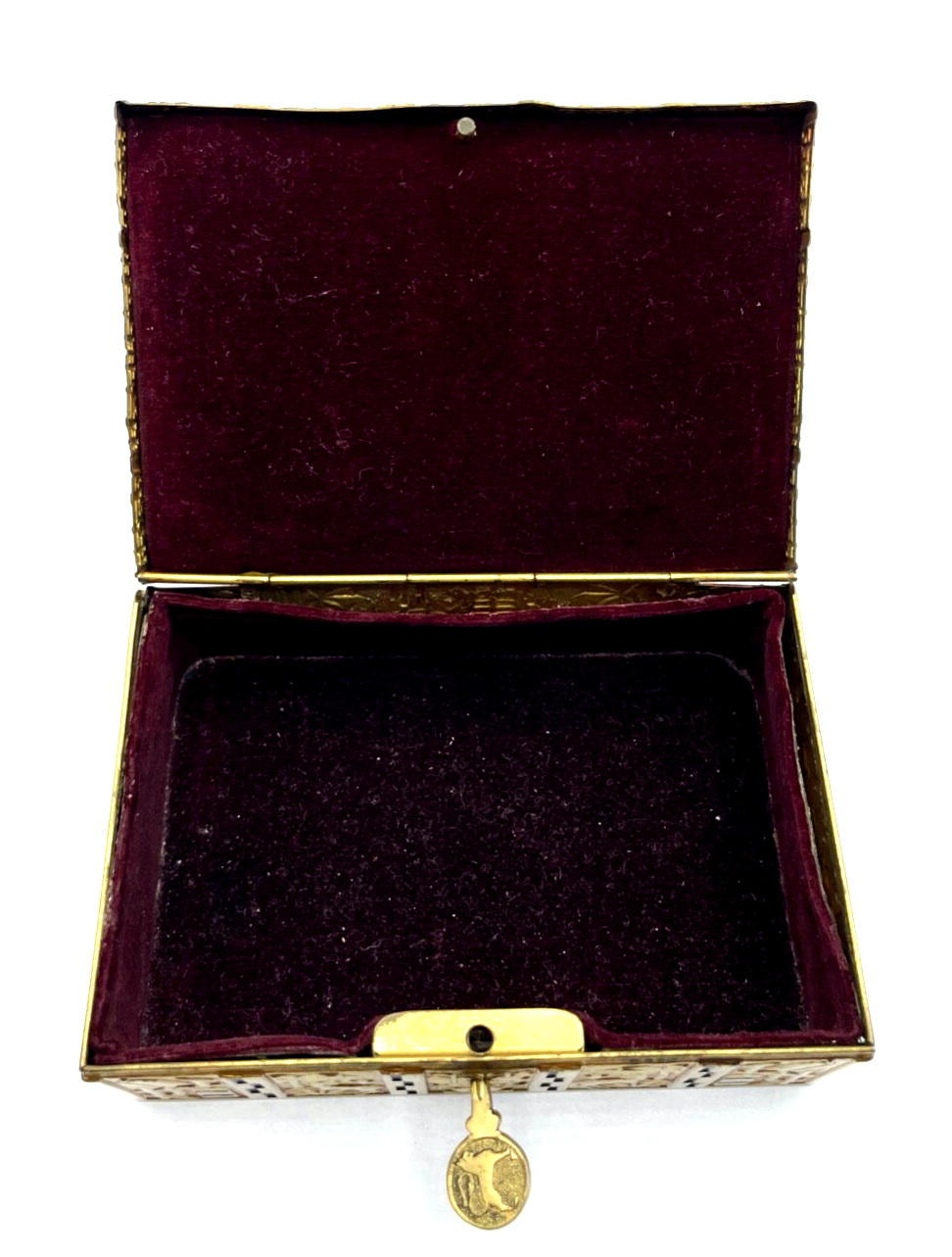 Art Déco Erhard & Söhne Schatulle Box Messing farbig mit Schlüssel orig. 30er J9