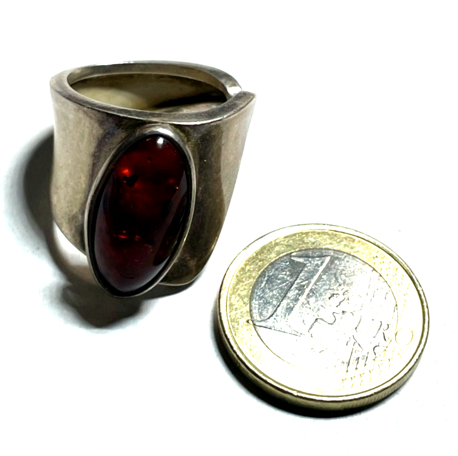 Aparter 925 Silber Design Ring Handarbeit Bernstein Cabochon offene Schiene9